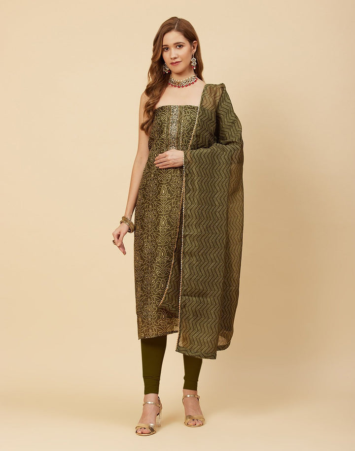 Printed Chanderi Suit Piece With Patch Work
