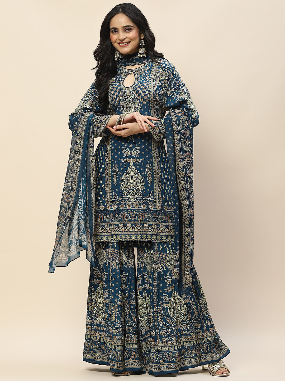 Digital Print Crepe Suit Set With Dupatta