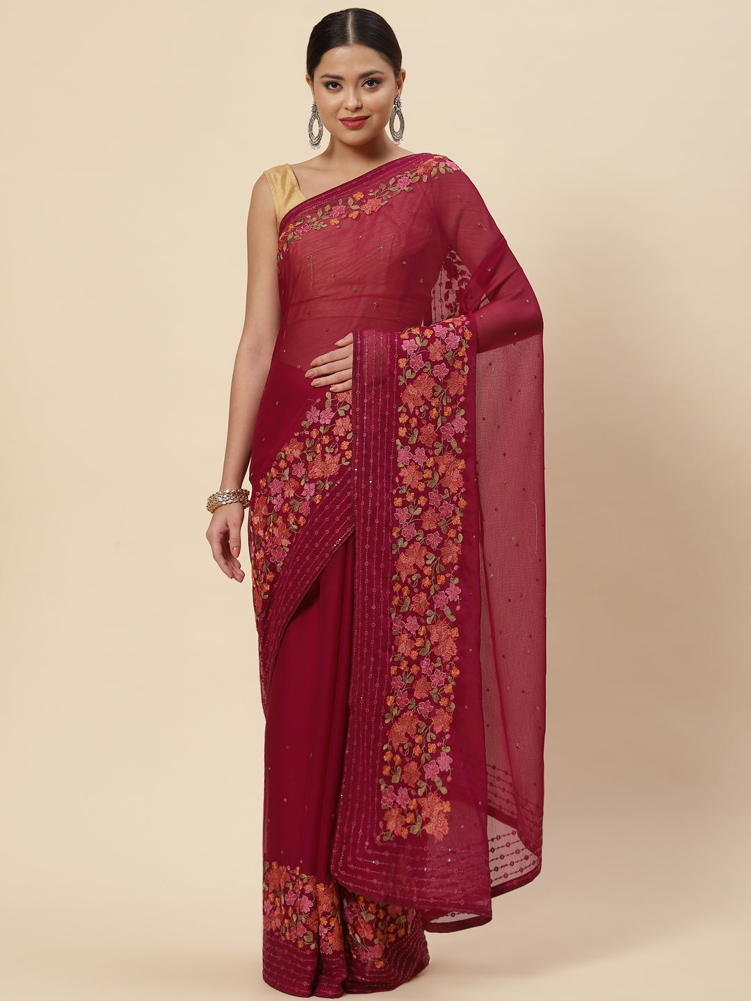 Resham Floral Jaal Chiffon Saree