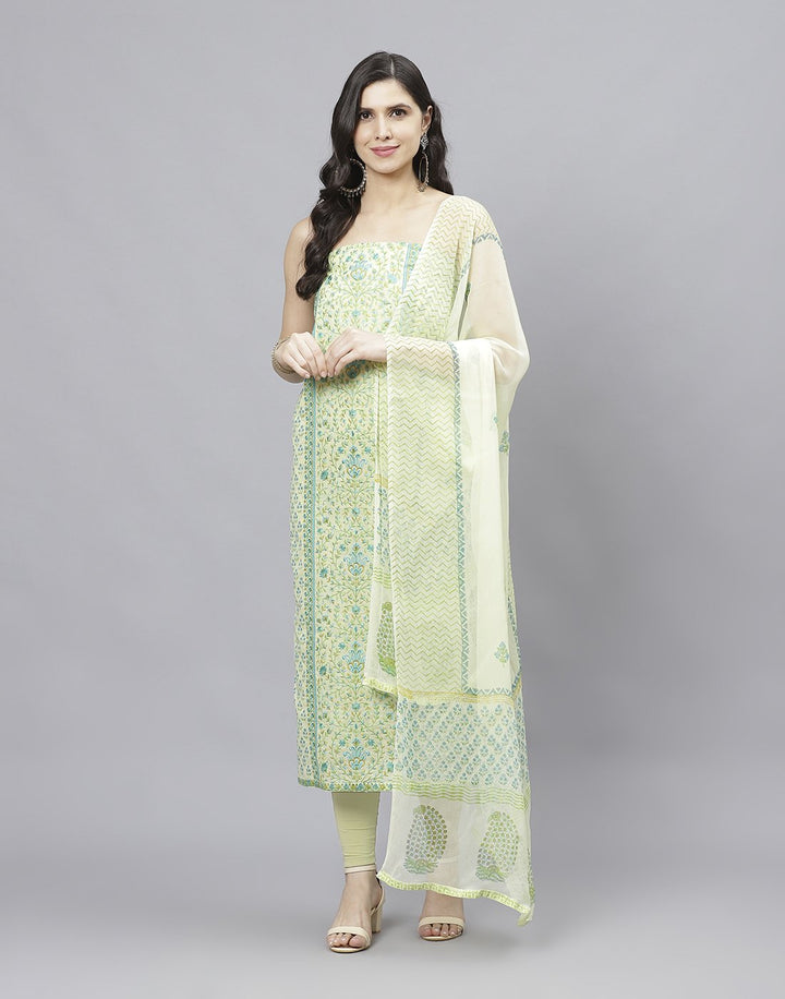 Printed Cotton Suit Piece With Chiffon Dupatta