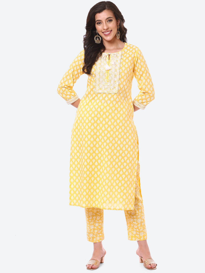 Sequin Work Printed Cotton Kurta With Pant