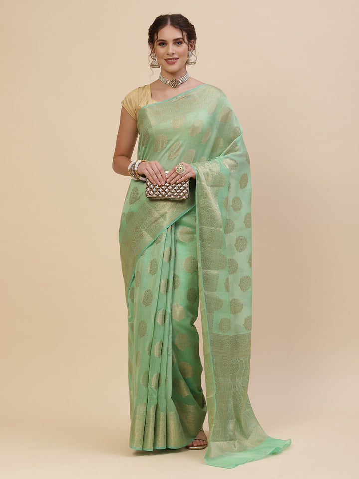 Zari Border Booti Cotton Woven Saree