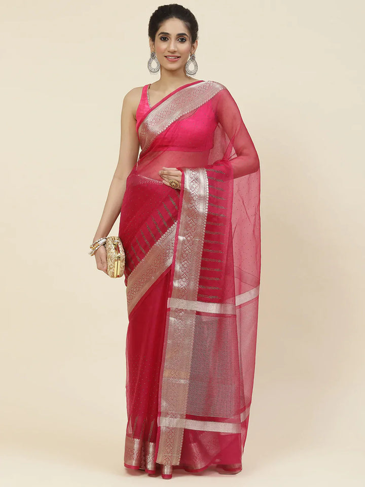 Stone Work Organza Plain Saree
