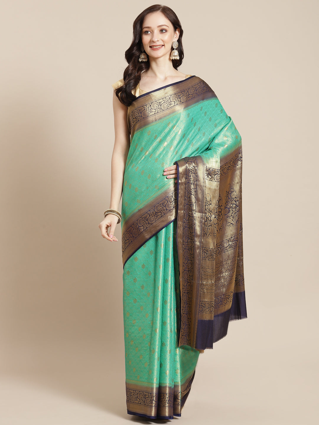 Brocade Zari Booti Art Handloom Woven Saree