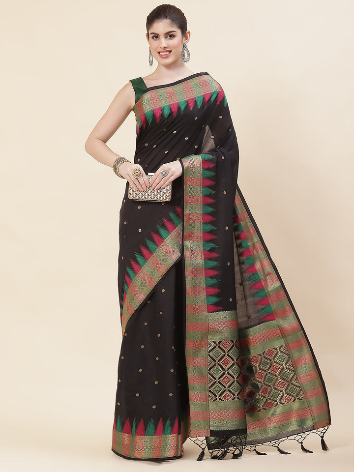Plain Zari Booti Handloom Woven Saree