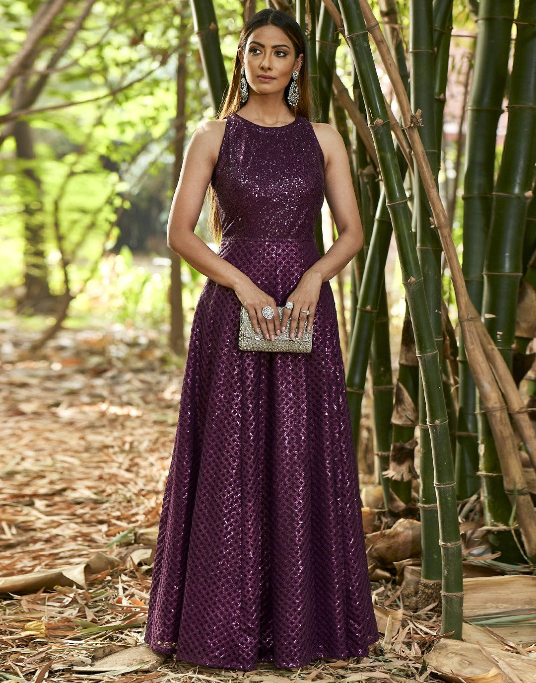 MBZ Meena Bazaar-Wine Net Long Dress