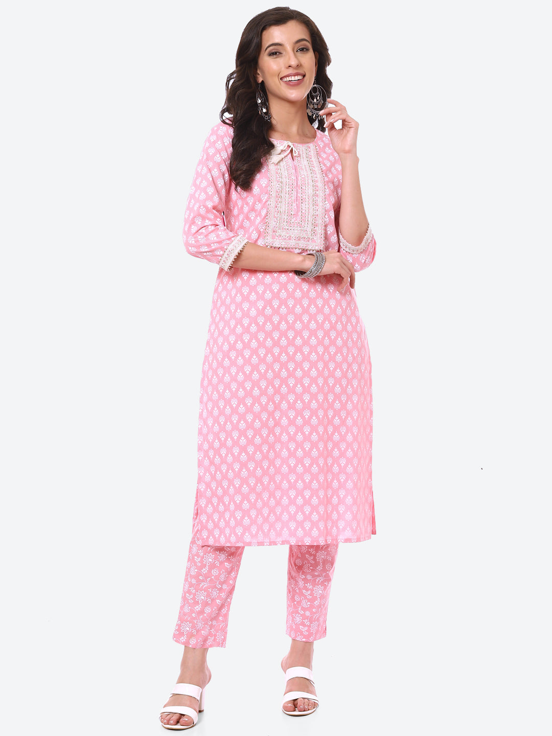 Sequin Work Printed Cotton Kurta With Pant