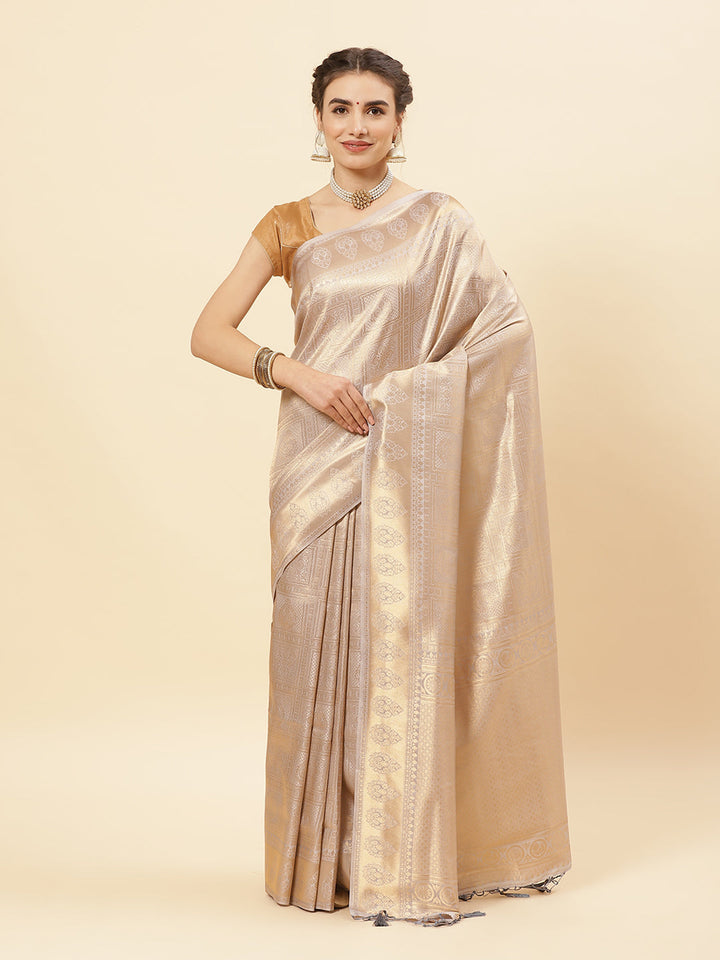 Brocade Zari Jaal Art Handloom Saree with Running blouse