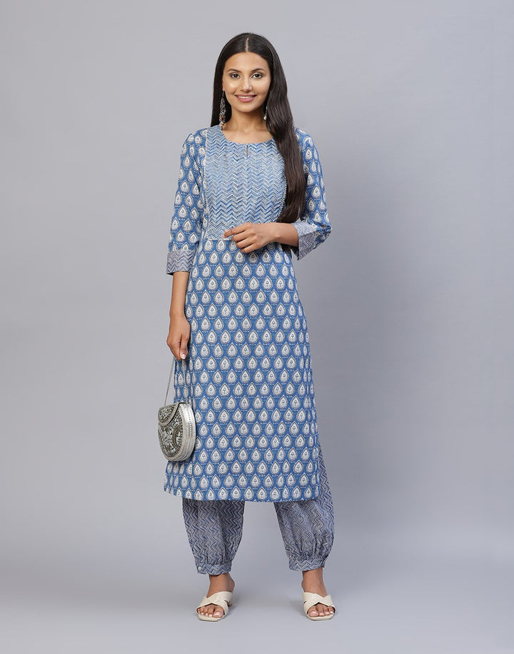 Cotton Printed Kurti Set with Yoke Detail