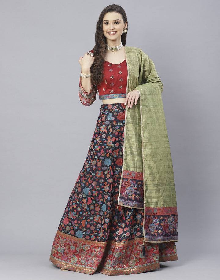 Handloom Dupion Silk Lehenga With Contrast Dupatta