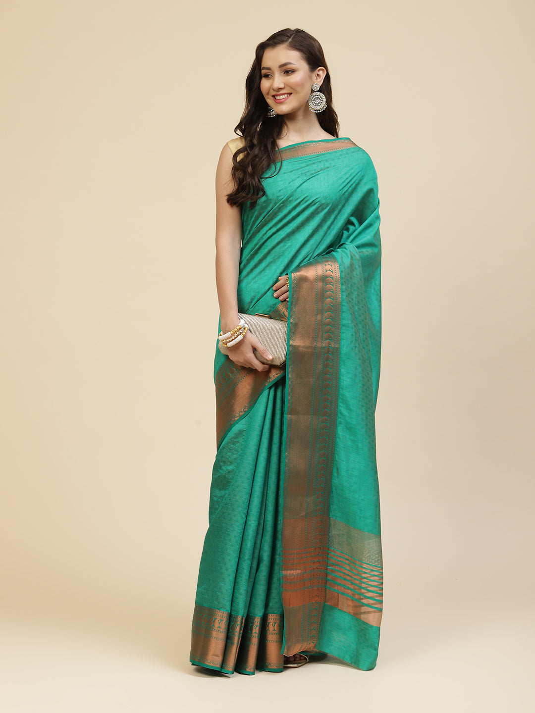 Zari Border Booti Tussar Woven Saree