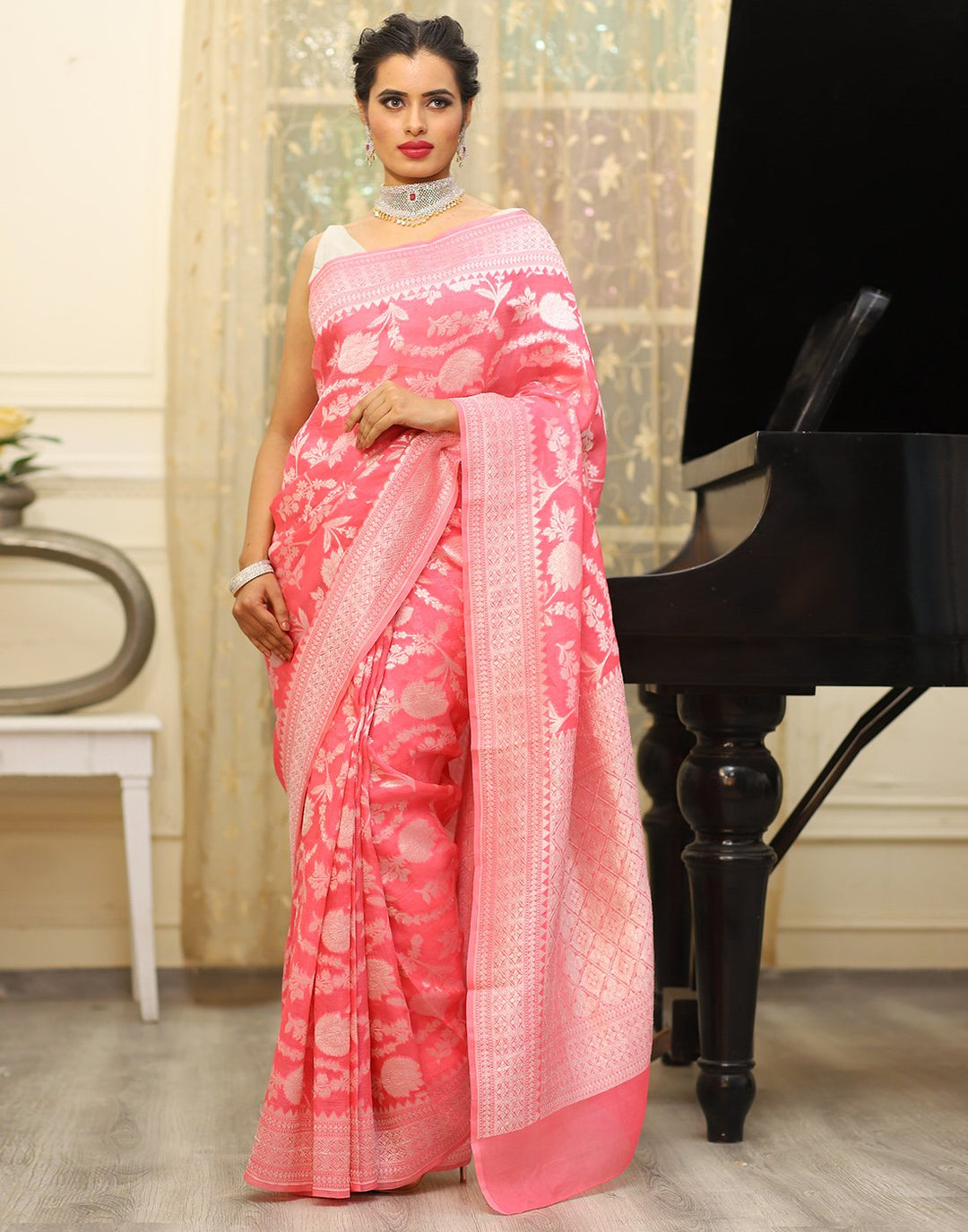 MBZ Meena Bazaar-ORGANZA HAND WOVEN SAREE
