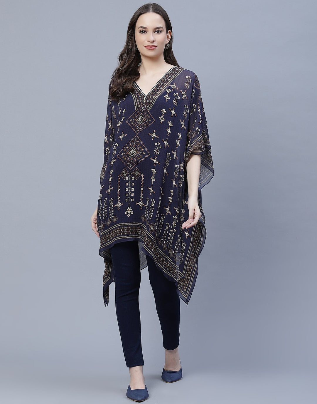 Navy Blue Digital Print Georgette Kaftan
