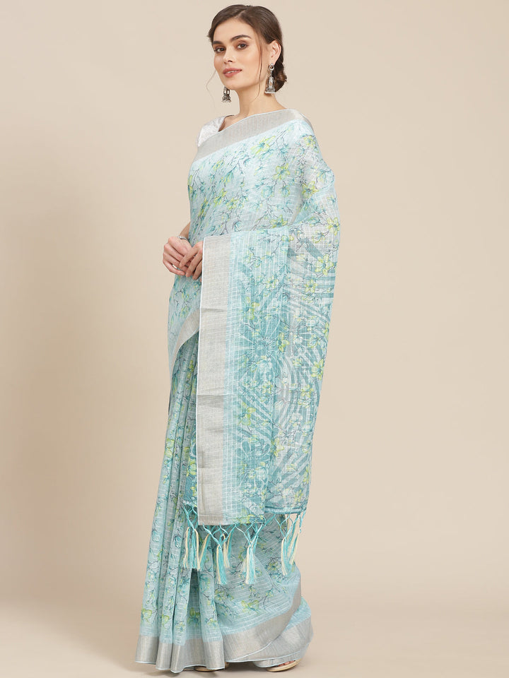 Digital Floral Printed With Zari Border Cotton Saree