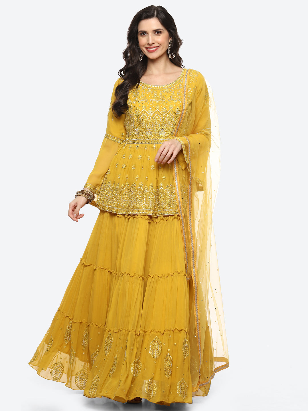 Resham Jaal Georgette Choli With Lehenga &amp; Net Dupatta
