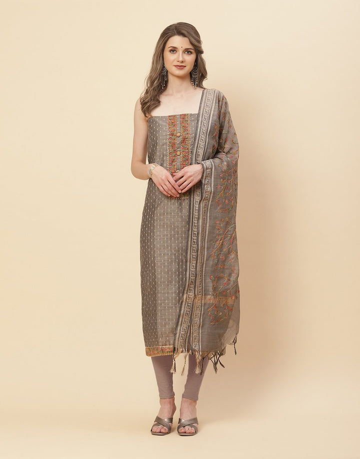 Embroidered Chanderi Suit Piece With Dupatta