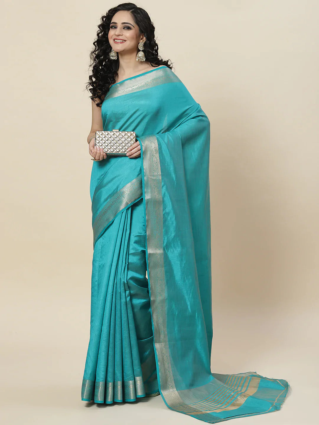Plain Zari Border Handloom Woven Saree