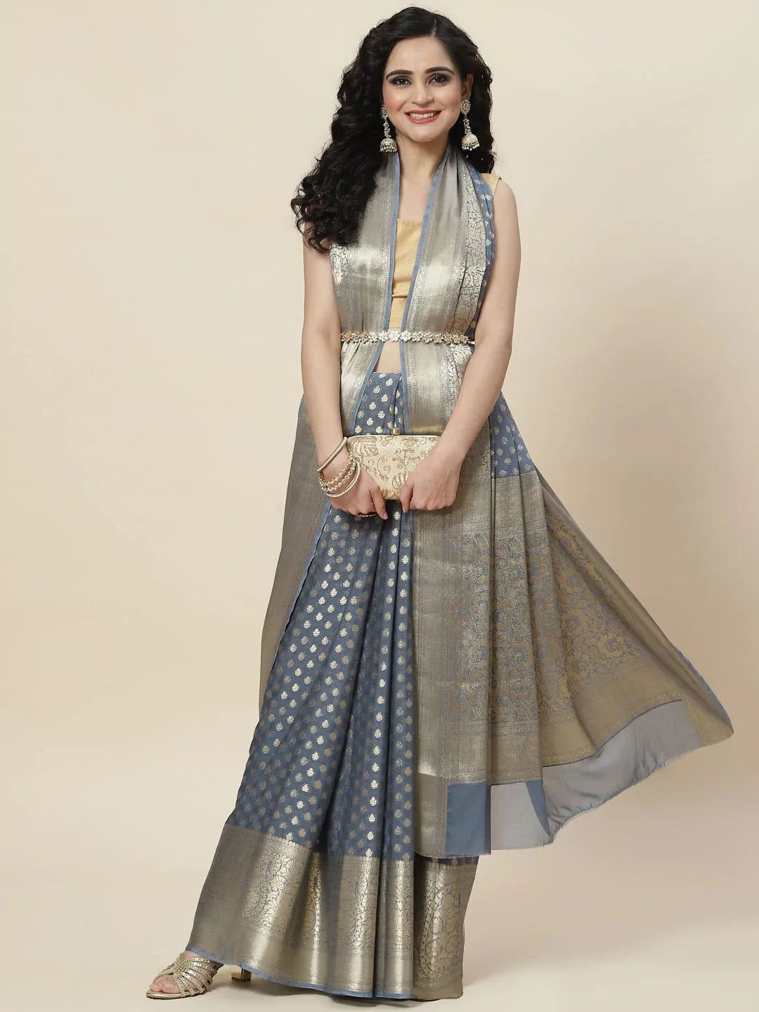 Zari Booti Georgette Plain Saree