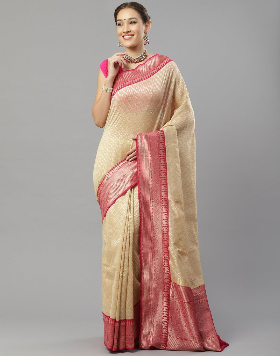 Woven Cotton saree With Zari Boder Booti