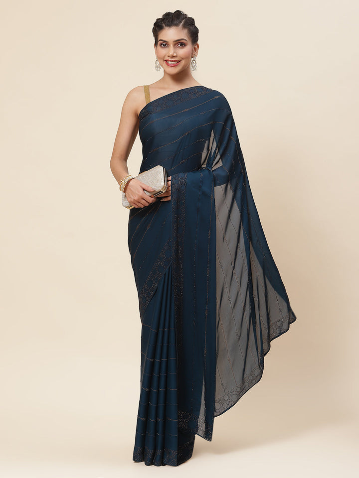 Stone Embroidered Satin Saree