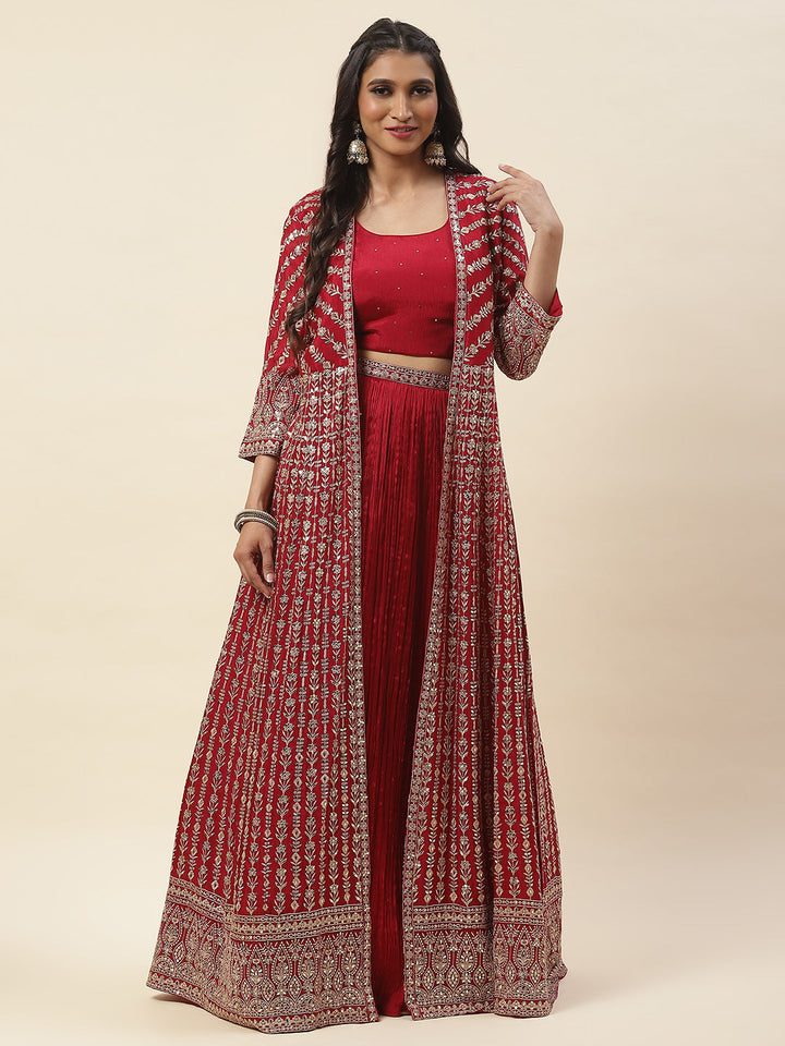 Sequin Embroidery Crepe Lehenga Choli with Jacket