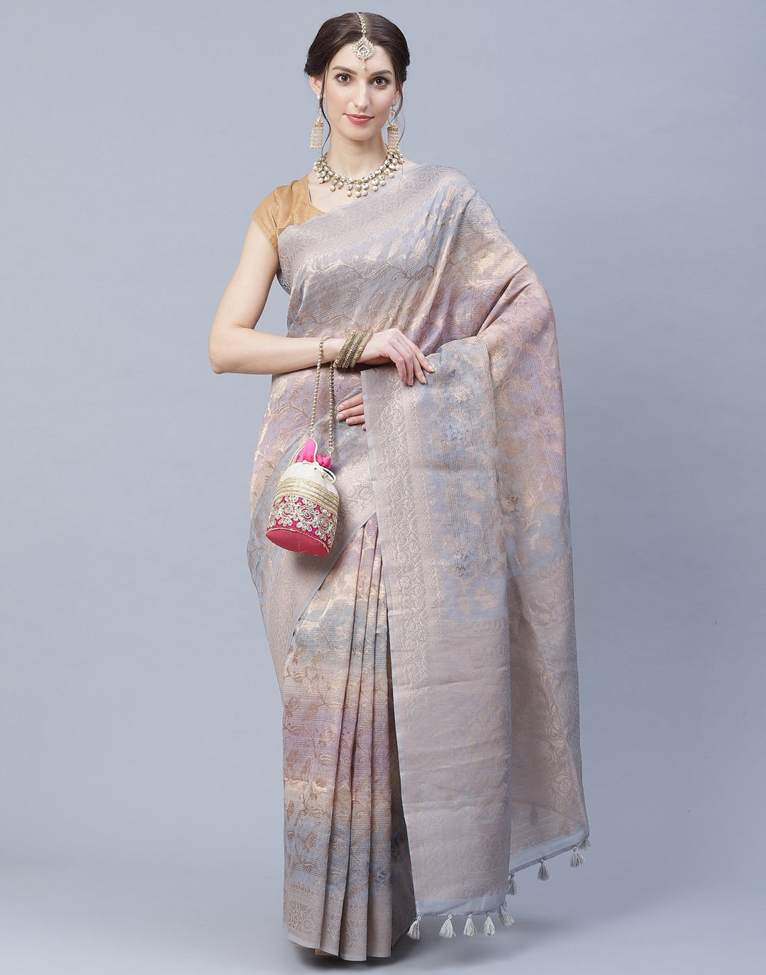 Floral Print Cotton Chanderi Saree