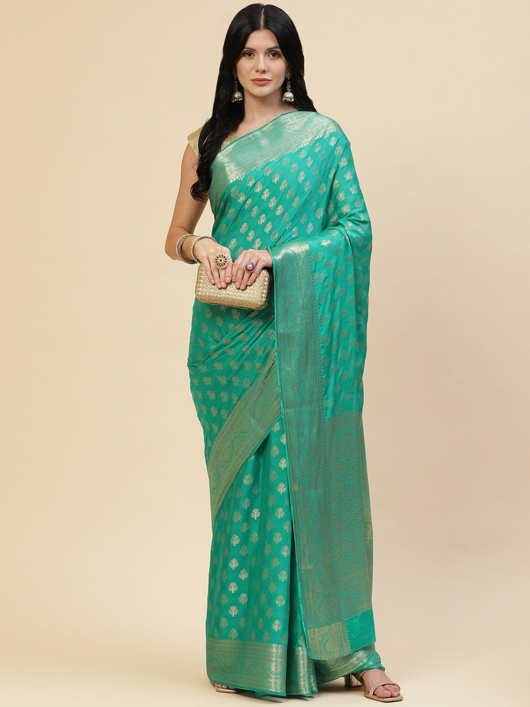 Zari Border Booti Chiffon Plain Saree