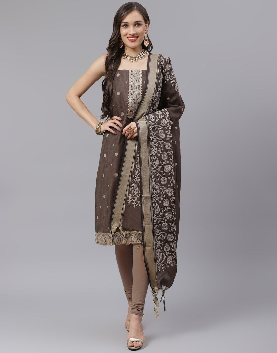 Chanderi Embroidered Suit Piece with fancy dupatta