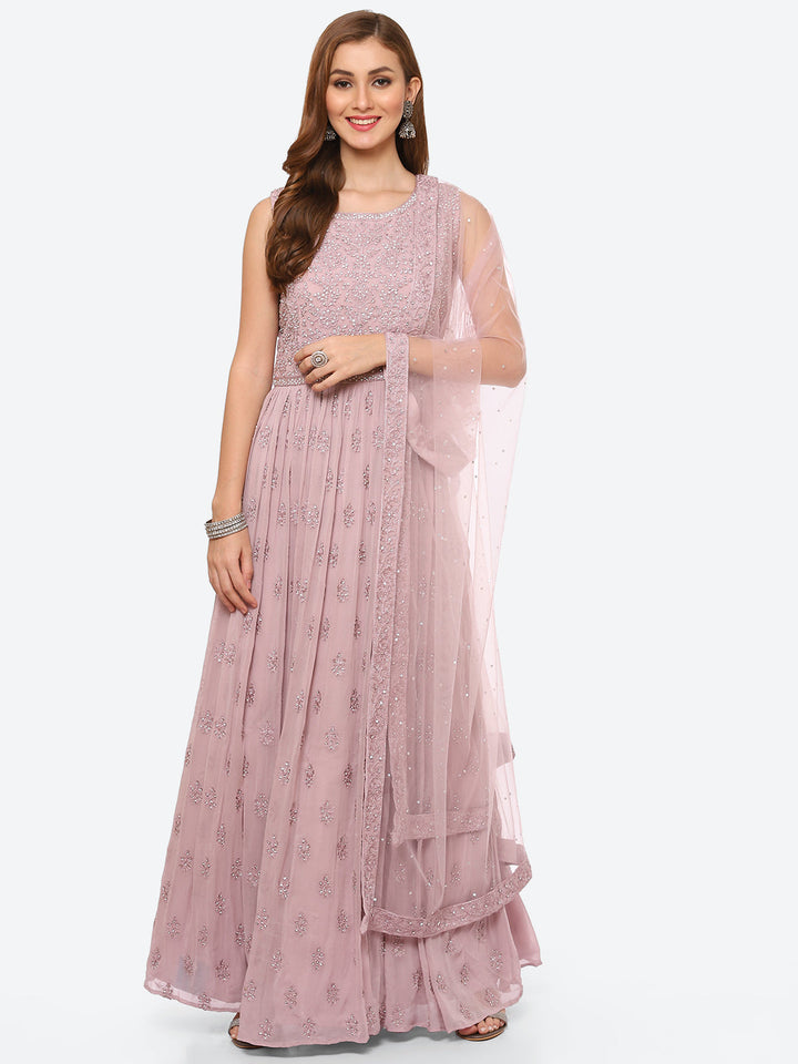 Resham Booti Georgette Anarkali Kurta With Churidar &amp; Net Dupatta