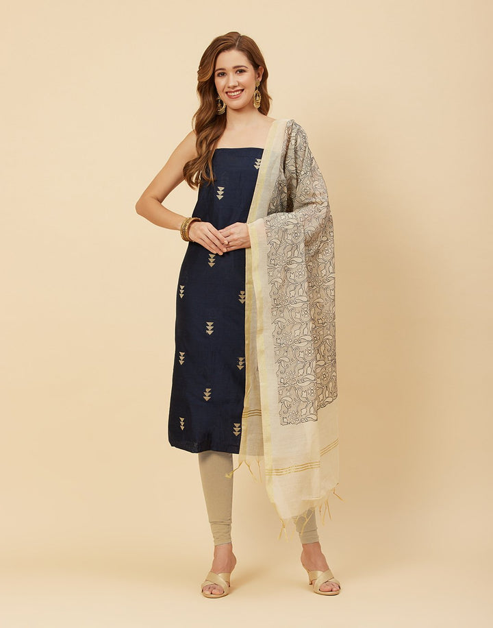 Embroidered Chanderi Suit Piece With Dupatta