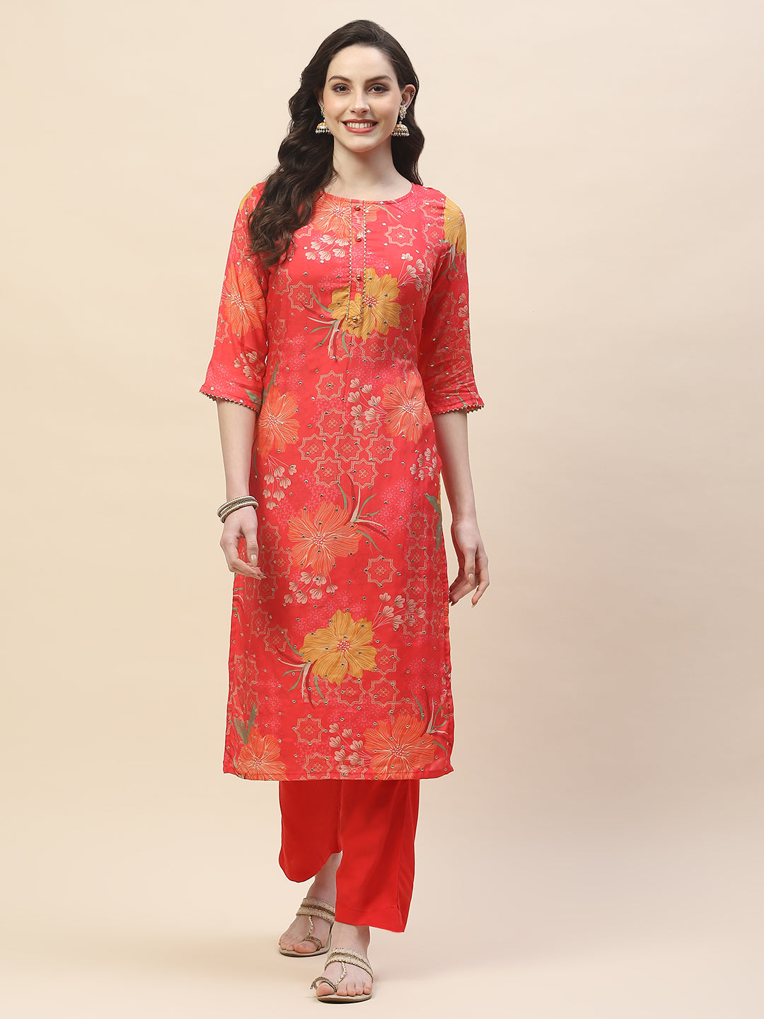 Printed Cotton Kurta With Pants