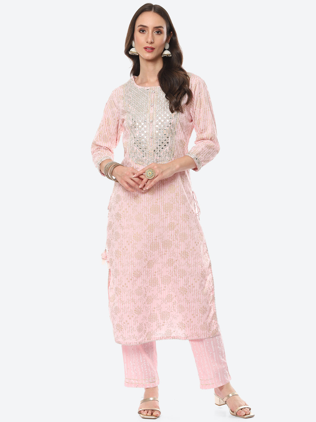 Resham Mirror Printed Cotton Kurta With Pant