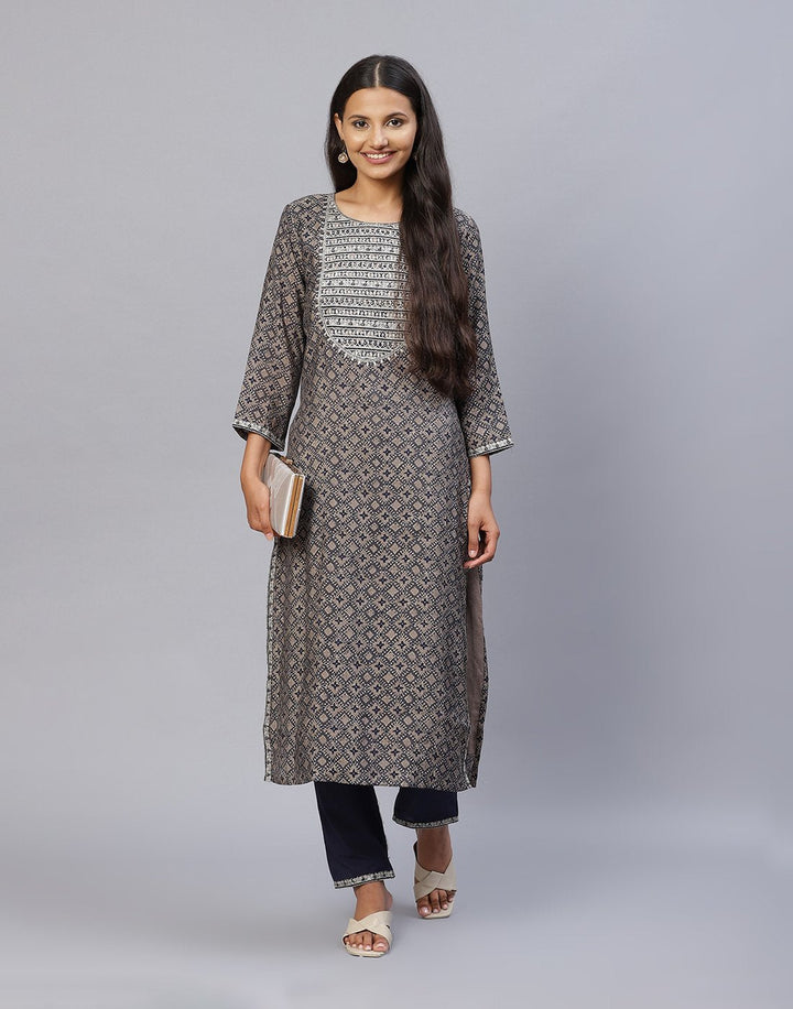 Yoke Embroidered Cotton Printed Kurti Pant Set