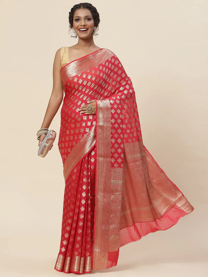 Zari Booti Chiffon Plain Saree