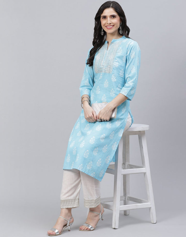 Printed Cotton Kurti Pant Set