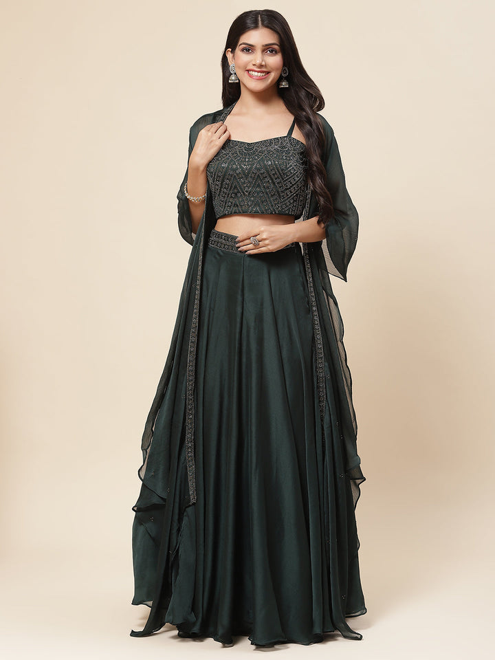 Swarovski Jaal Georgette Choli With Lehenga &amp; Cape Dupatta