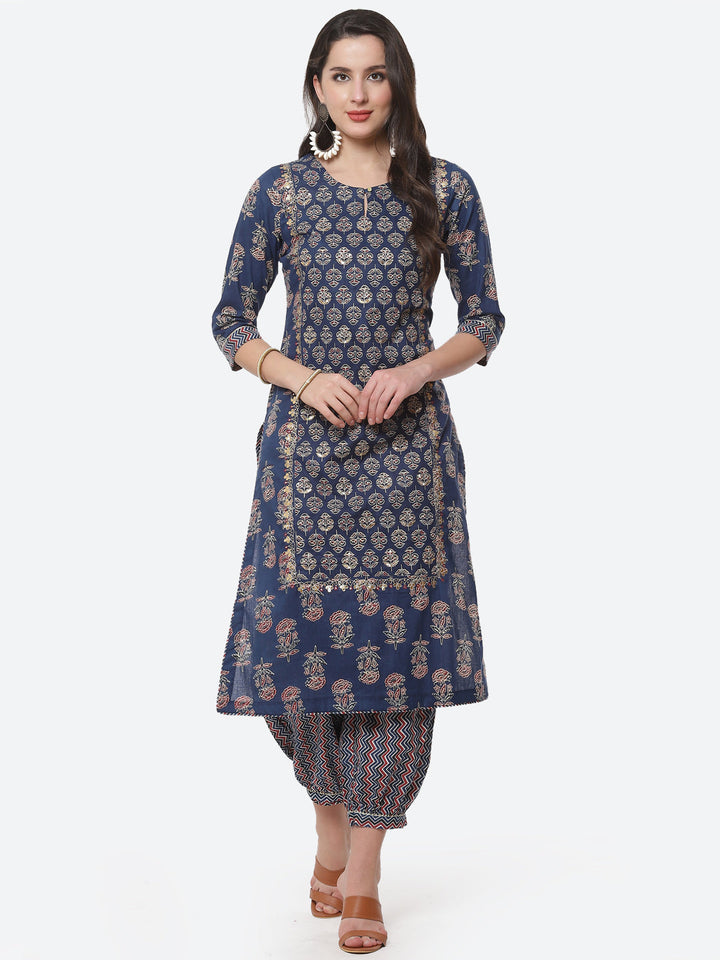 Booti Sequence Cotton Kurti With Afghani Pant