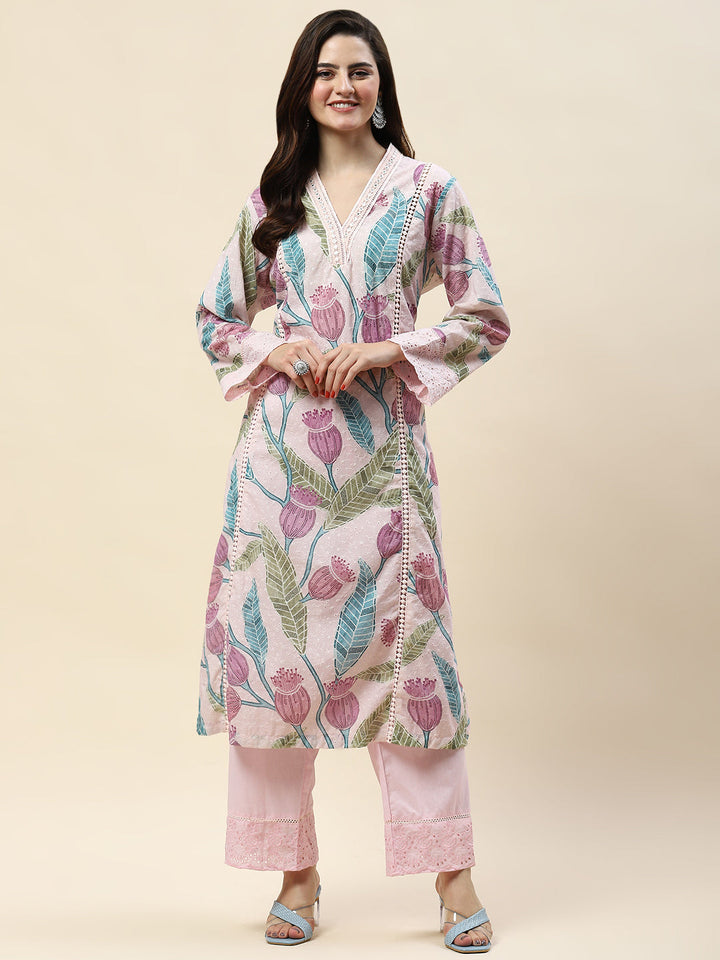 Neck Patti Printed Cotton Kurta Set