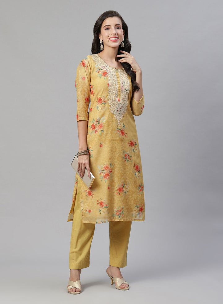 Printed Chanderi Kurti With Pant
