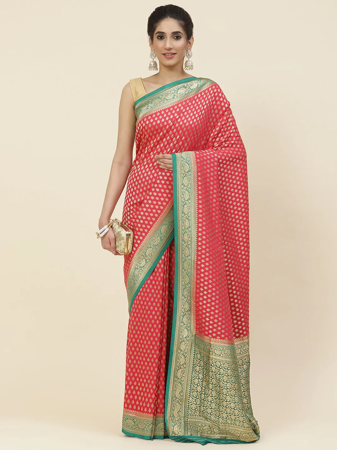Zari Booti Crepe Plain Saree