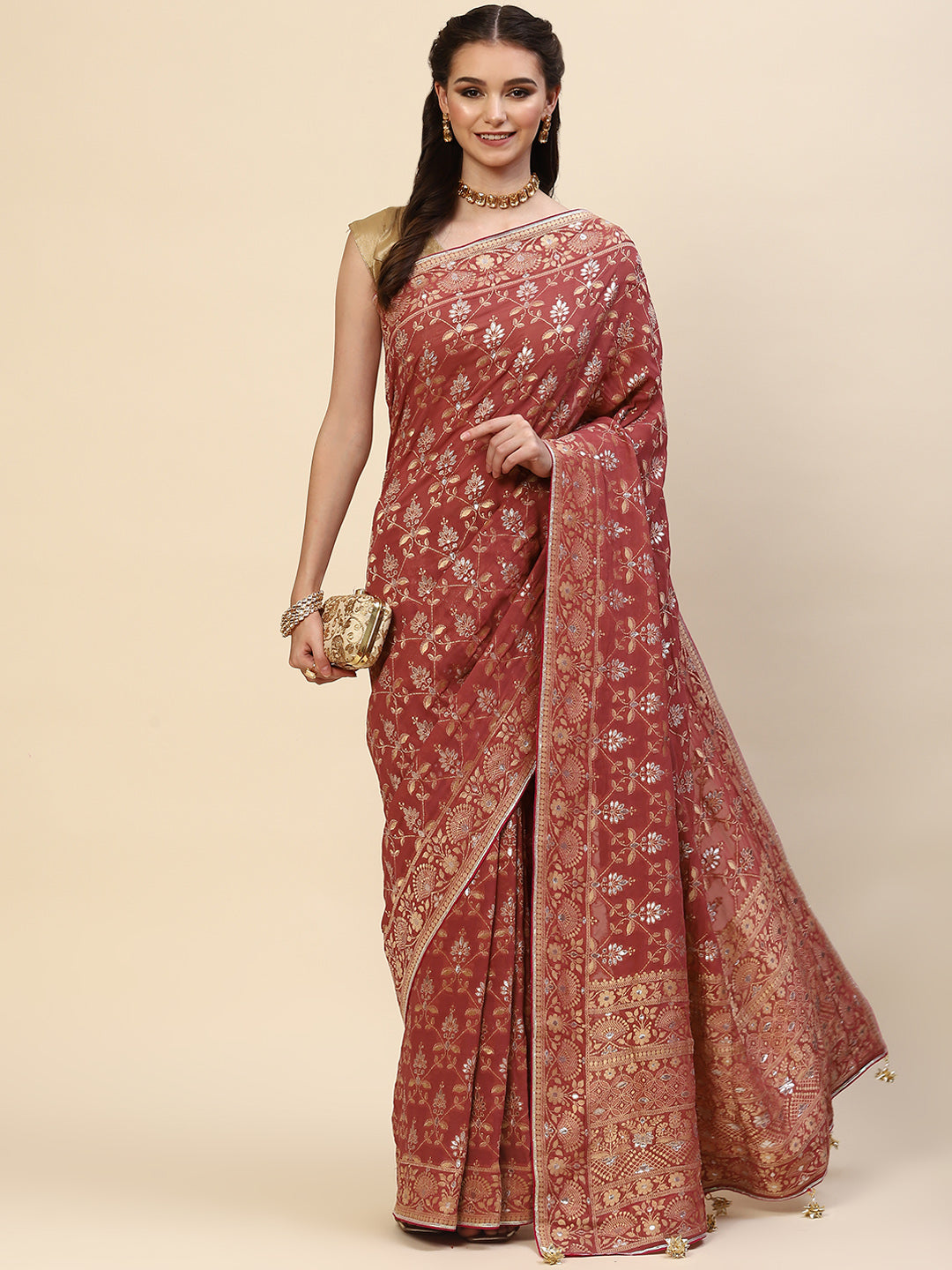 Banarasi Jaal Georgette Plain Saree