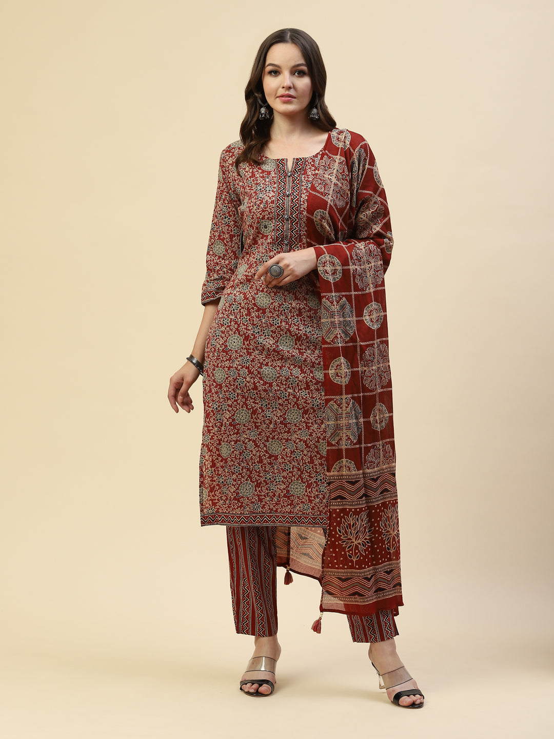 Printed Cotton Kurta With Pant &amp; Cotton Dupatta