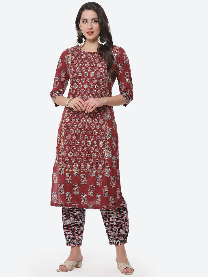 Booti Sequence Cotton Kurti With Afghani Pant