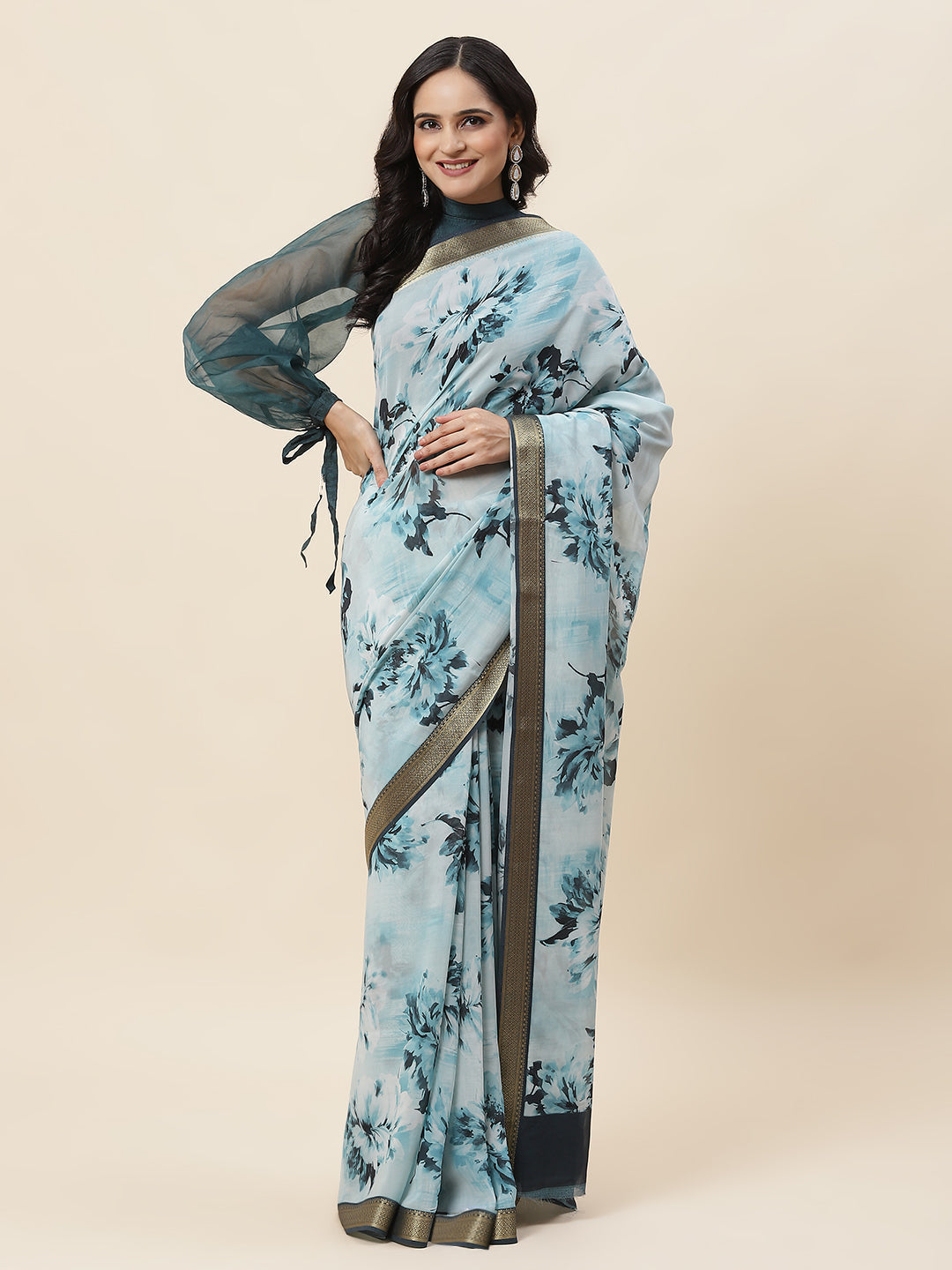 Digital Floral Printed Art Georgette Saree - meena bazaar