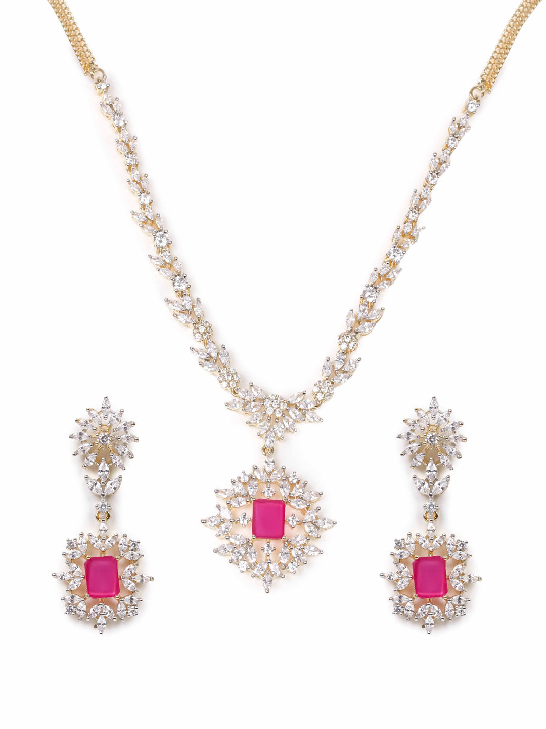 Golden AD Silver Pendant Set With Earrings