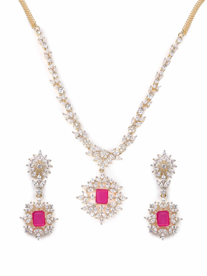 Golden AD Silver Pendant Set With Earrings