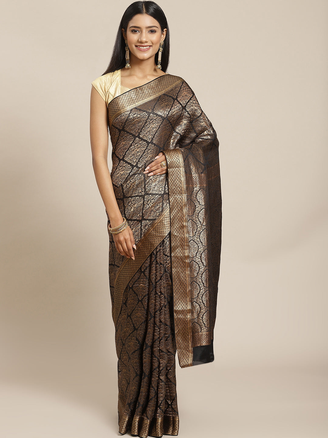 Antique Brocade Jaal Crepe Plain Saree