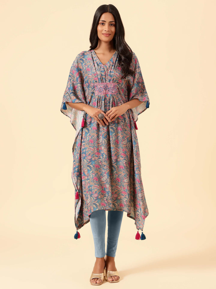 Floral Printed Muslin Kaftan Kurta