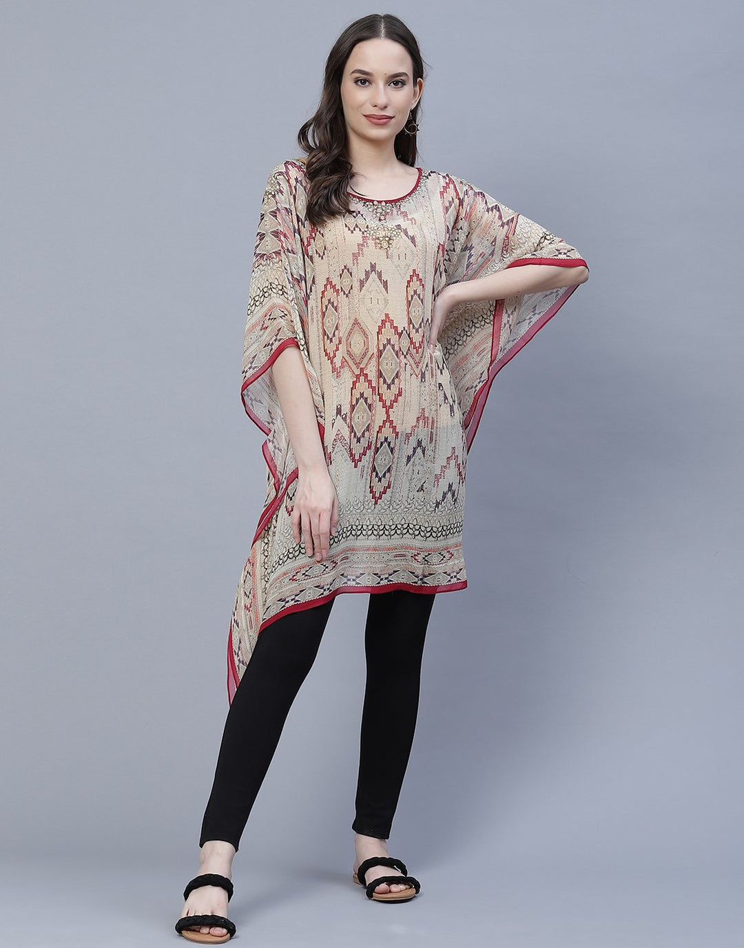 Beige Digital Print Georgette Kaftan