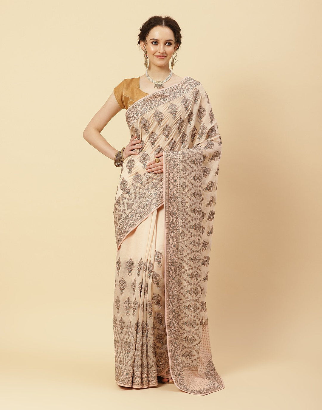 Embroidered Resham Jaal Organza Kora Saree